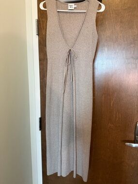Princess Polly Taupe Ribbed Tie-Front Maxi Dress